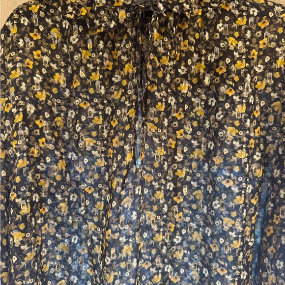 The Kooples Other - The Kooples Sheer Floral Tie-Neck Blouse with Yellow Flowers